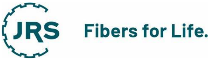 A white background with the blue JRS logo featuring a gear-like circular design and the slogan 'Fibers for Life.' in green text, positioned as a figure within the document.
