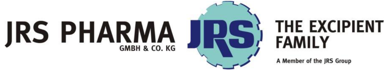 A rectangular figure containing the JRS Pharma logo with the text 'JRS PHARMA GMBH & CO. KG', 'JPS', and 'THE EXCIPIENT FAMILY A Member of the JRS Group', enclosed within a polygonal bounding box on page 1 of the document.