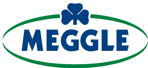 A blue and green MEGGLE logo featuring a stylized cloverleaf above the company name, displayed as a figure within the document's content.